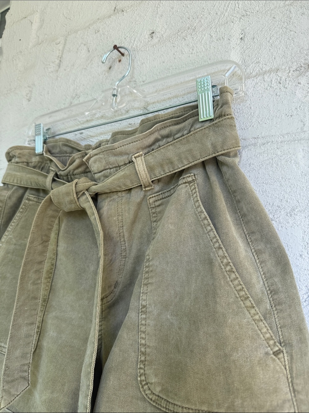 LOFT Olive Denim Paperbag Waist Belted Mom Shorts Size Medium - Picture 4 of 10